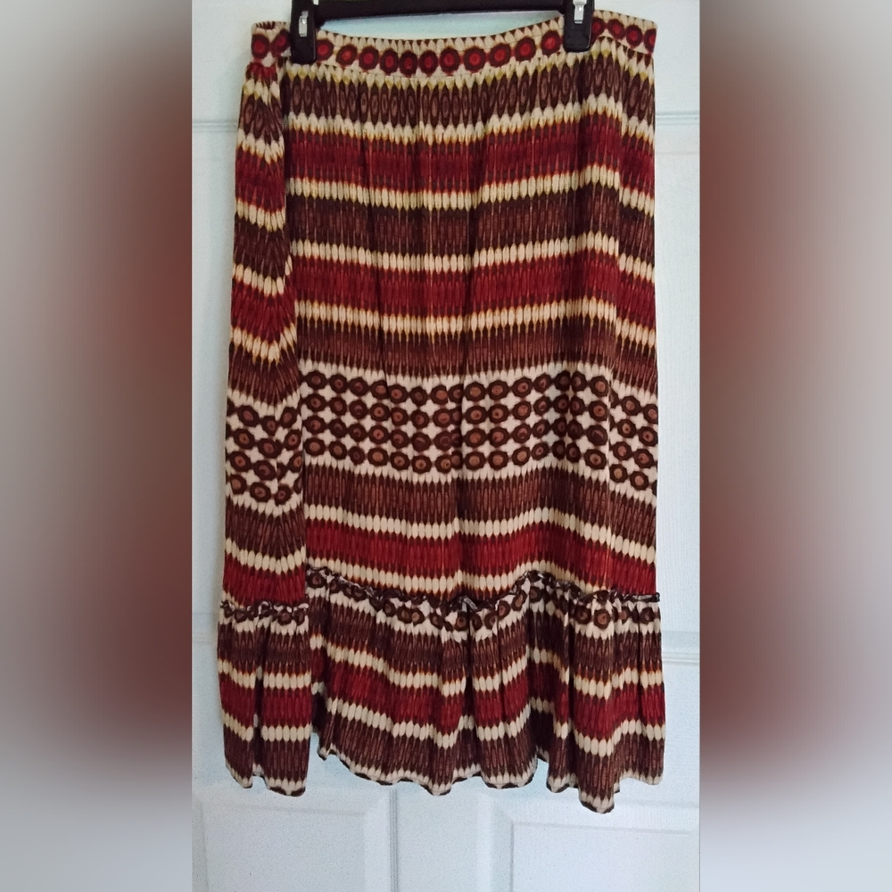 Notations Striped Maxi Skirt in Red, Brown and Cream